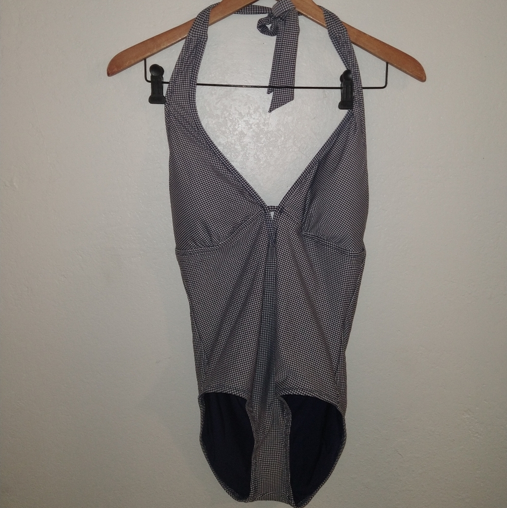 NWT DRAPER JAMES Navy Gingham Keyhole Swimsuit - Picture 7 of 9
